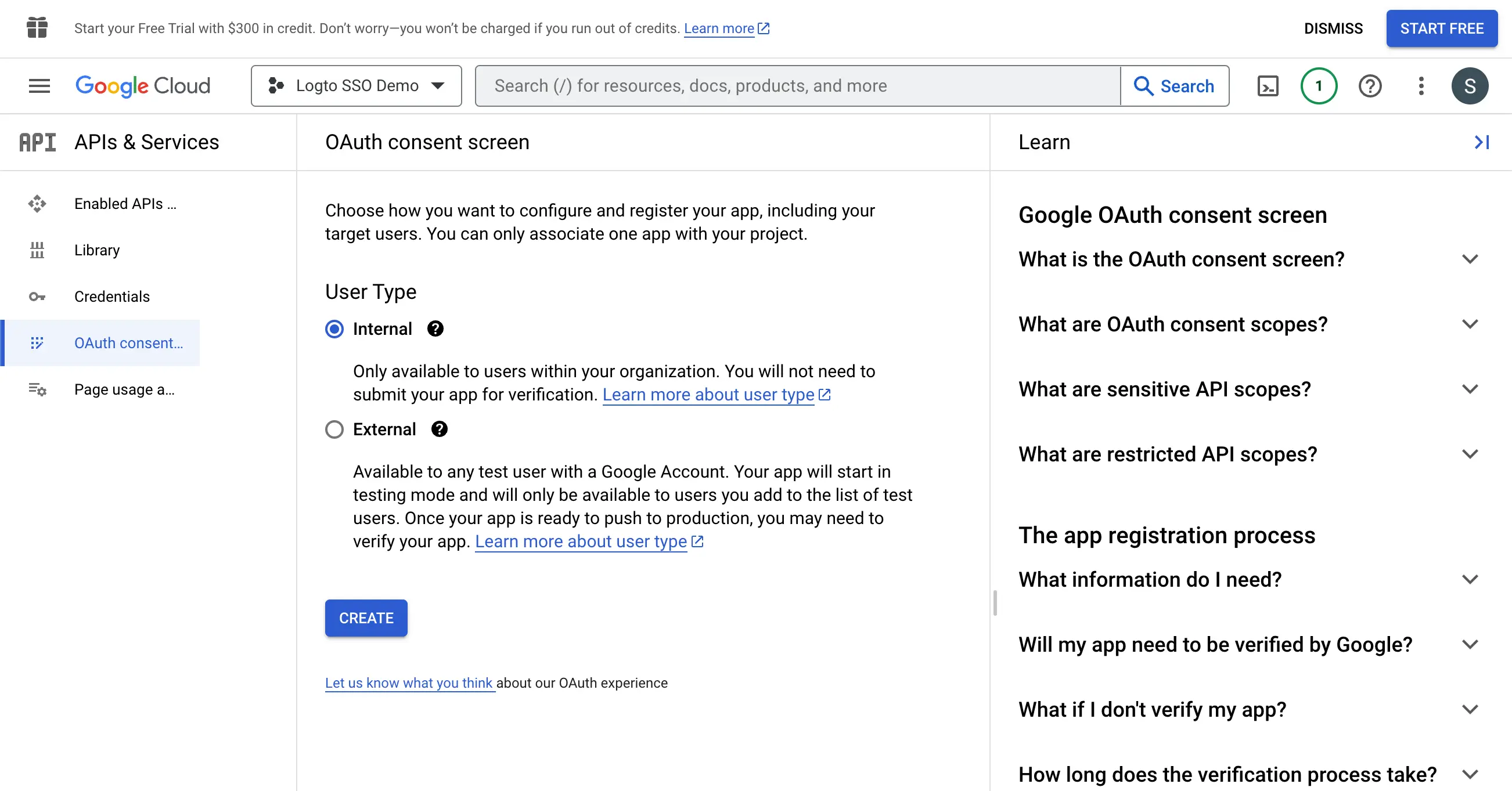 Google Workspace 用户授权页面 (Consent screen) 用户类型